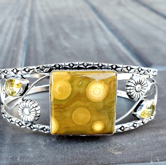 New Ocean Jasper & Citrine 925 Silver Bracelet. - Picture 7 of 16